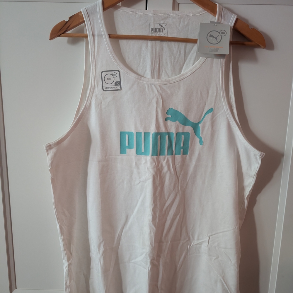 Puma White Tank with Aqua Logo